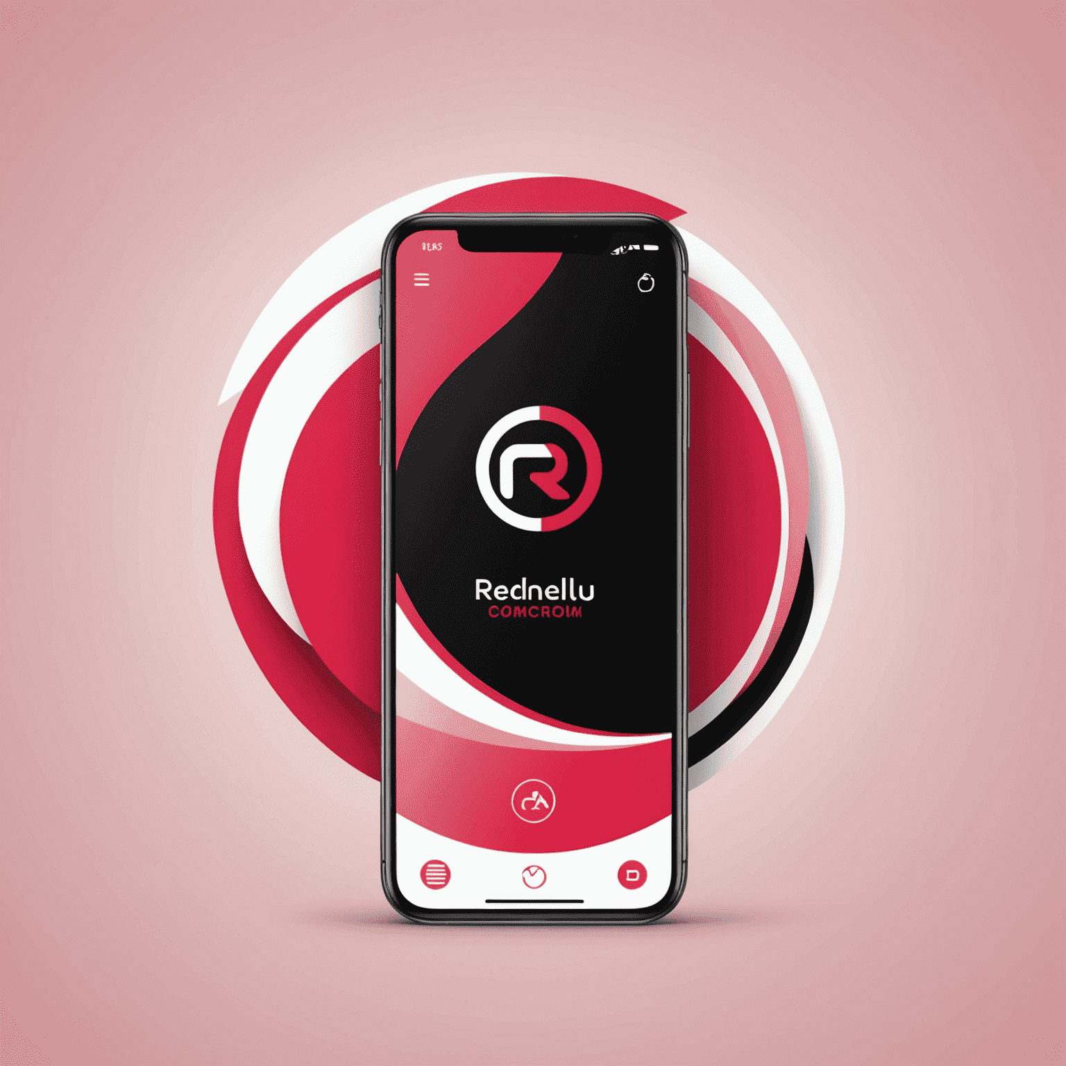 شعار rechallu_com يعرض تصميمًا حديثًا يجمع بين الأحمر والوردي والأسود والأبيض، ويشير إلى حلول واجهة الهاتف