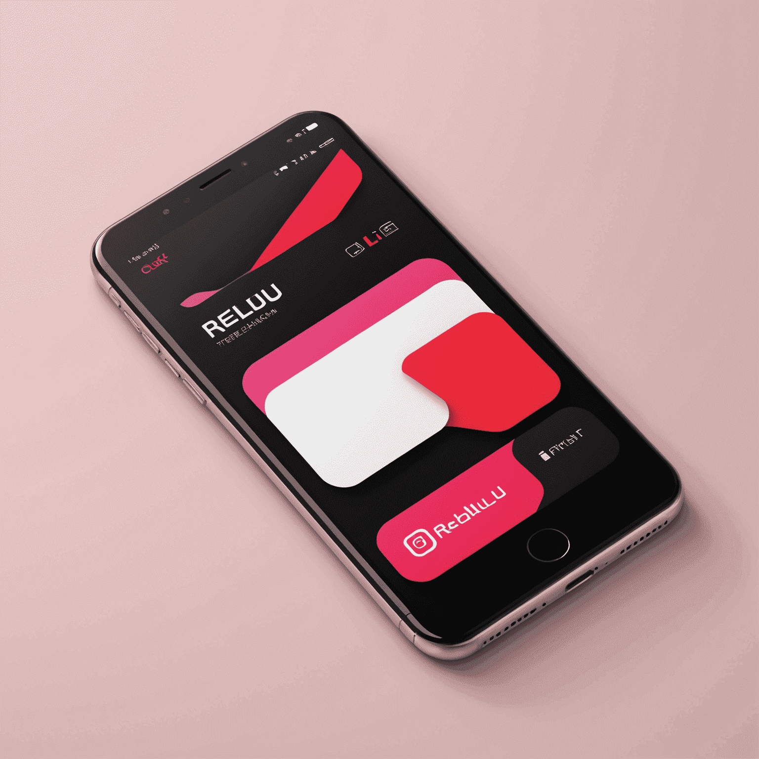 شعار rechallu_com يعرض تصميمًا حديثًا يجمع بين الأحمر والوردي والأسود والأبيض، ويشير إلى حلول واجهة الهاتف