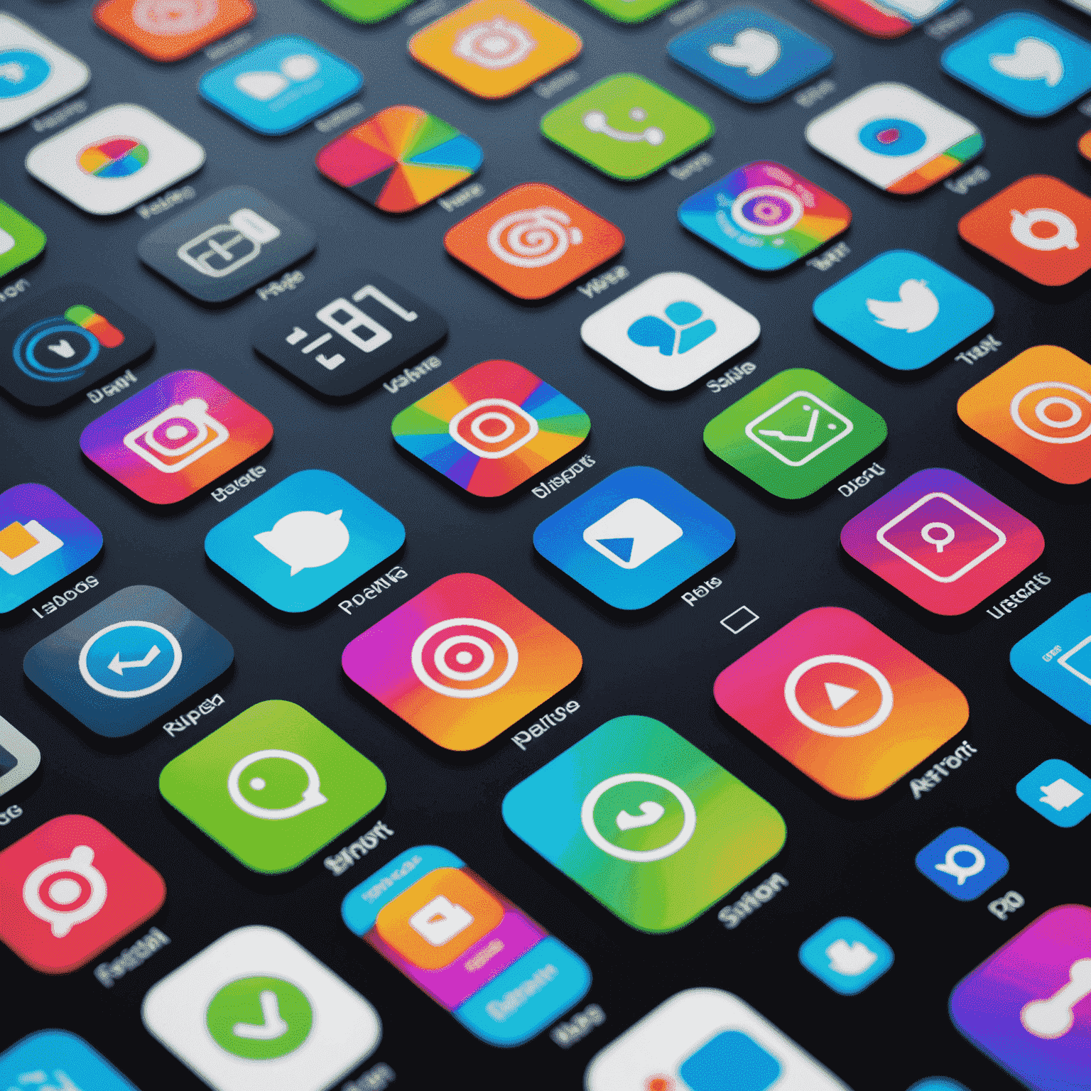 صورة توضيحية لتطوير تطبيقات الهواتف الذكية، تظهر شاشات متعددة لأجهزة iOS وAndroid مع واجهات مستخدم جذابة ورموز تطبيقات ملونة